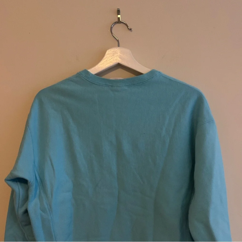 Champion Aqua Blue Sweatshirt Logo Crew Neck Pink Cozy Casual Soft Sporty Medium - Picture 9 of 10